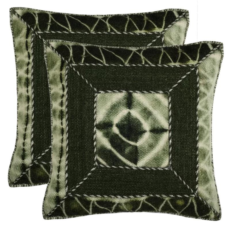 Green Ikat Embroidered Square Pillow Set, 24"