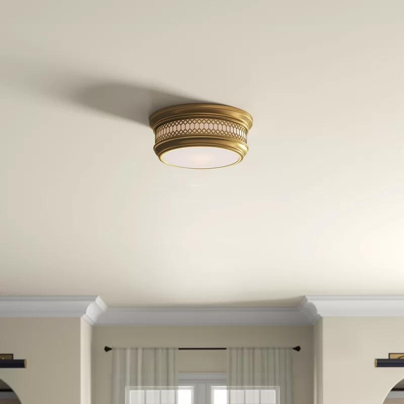 Contemporary Antique Brass Honeycomb Drum Flush Mount Light