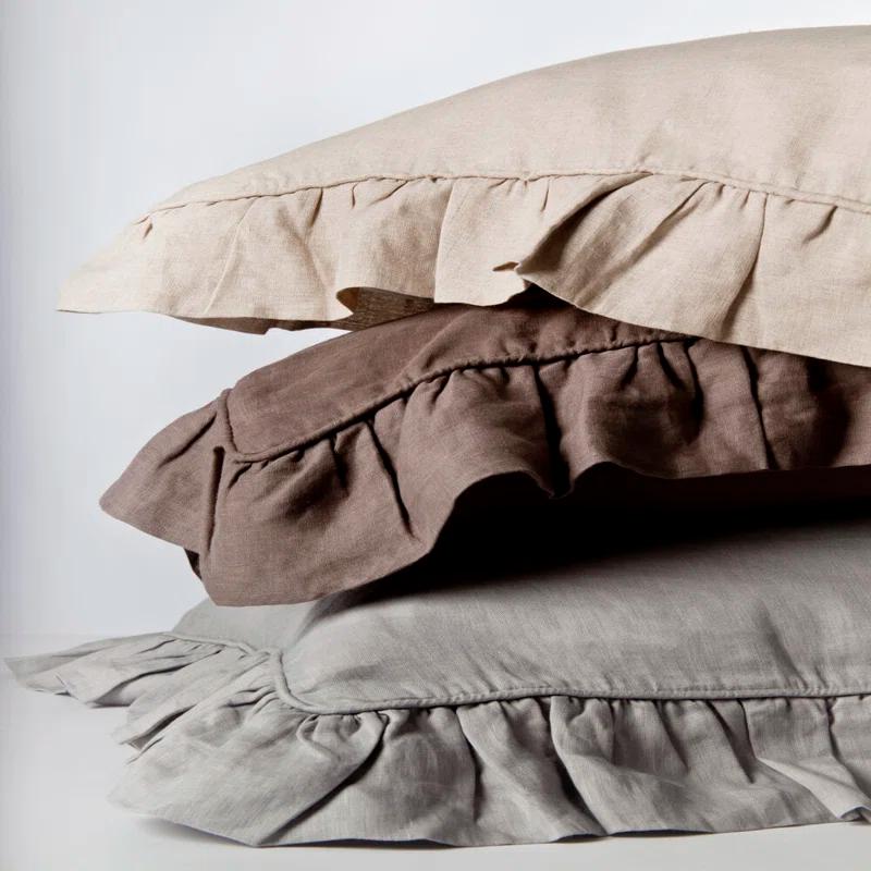 Lily Washed Linen Ruffled Classic Chic Romantic Farmhouse Pillow Sham
