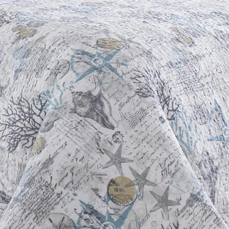 Coastal Breeze Gray King Cotton Quilt Set with Reversible Design