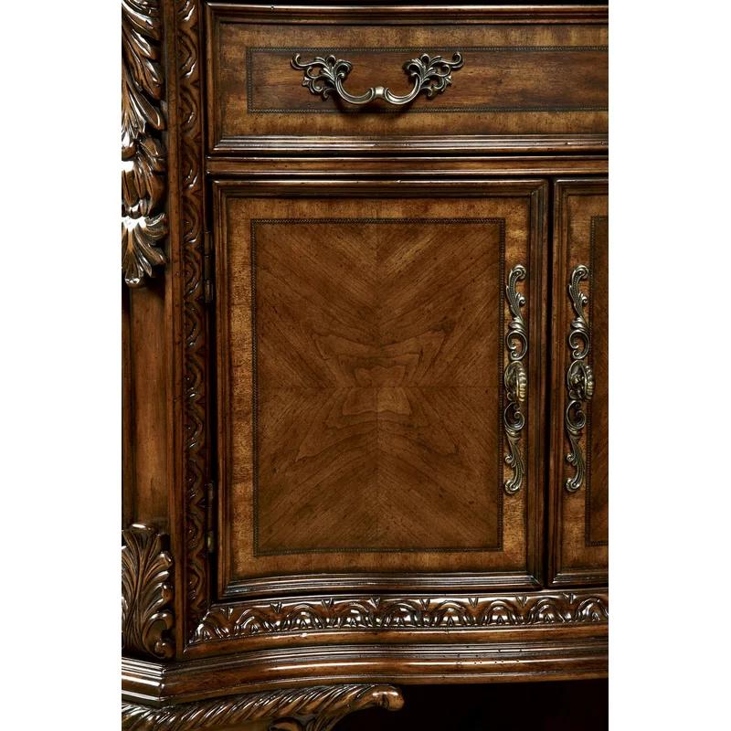 Old World Pomegranate Brown Marble Top Nightstand with Hidden Storage
