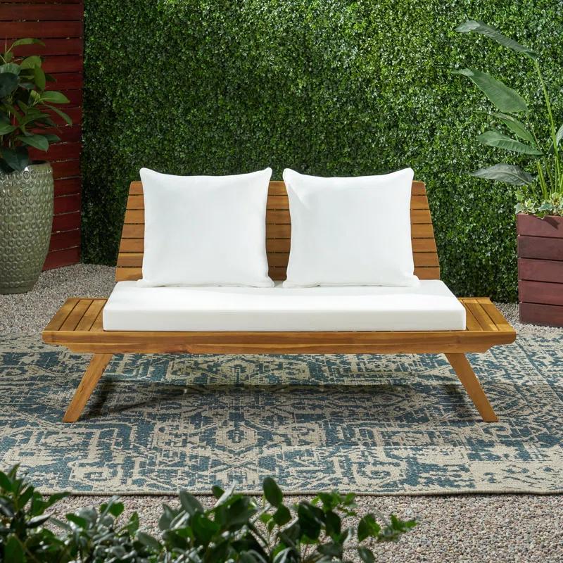 Sedona Teak Finish 68.5'' Acacia Wood Outdoor Loveseat with White Cushions