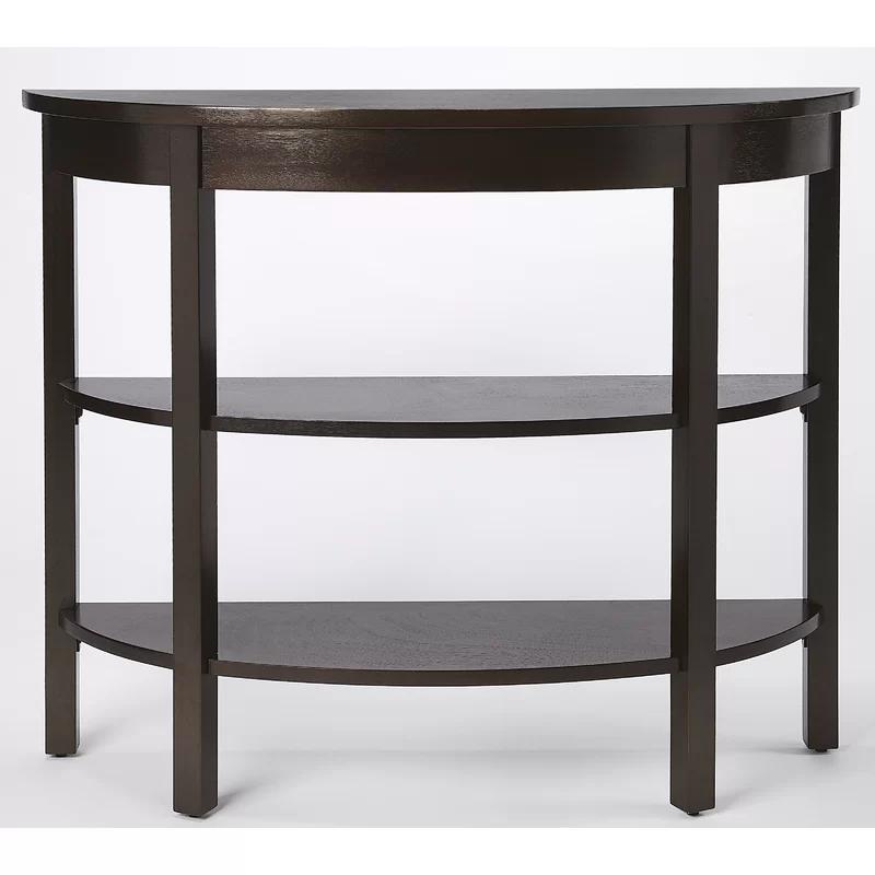 Elegant Demilune Dark Brown Console Table with Dual Shelves