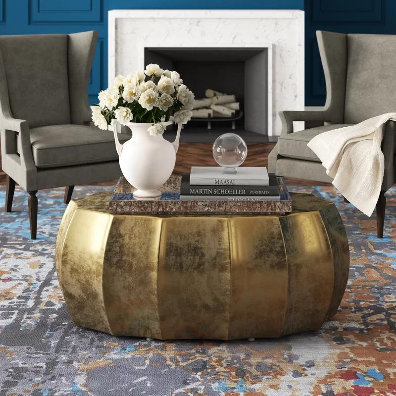 Elegant Oval Zinc-Finish Metal Cocktail Table