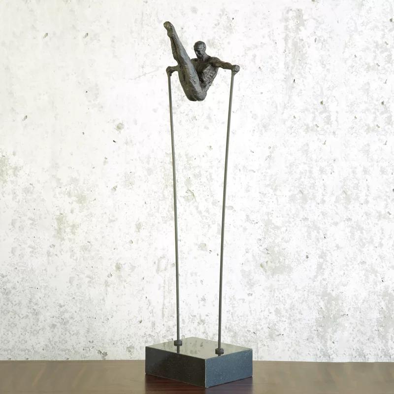 Antique Bronze Acrobat Statue in Pike Position with Marble Base