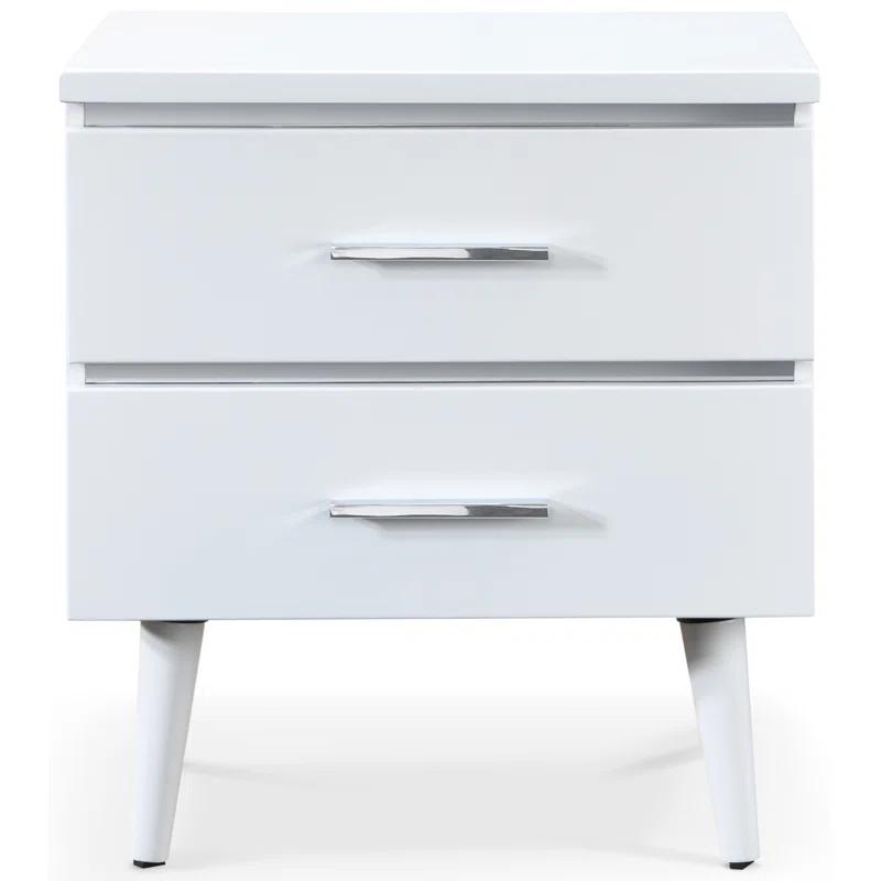 Adore Decor Mid-Century Side Table, 2 Drawers Storage Nightstand, Matte Chrome Handle