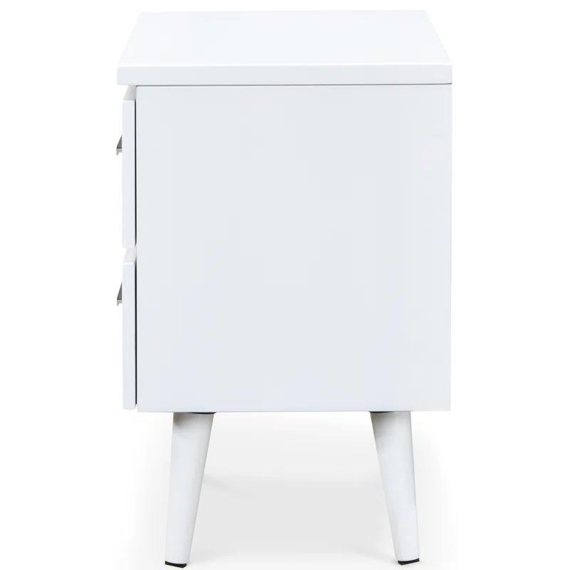 Adore Decor Mid-Century Side Table, 2 Drawers Storage Nightstand, Matte Chrome Handle