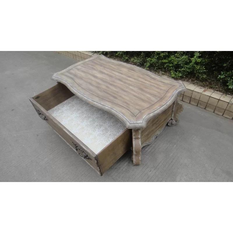 Traditional Brown Rectangular Wood Coffee Table with Storage