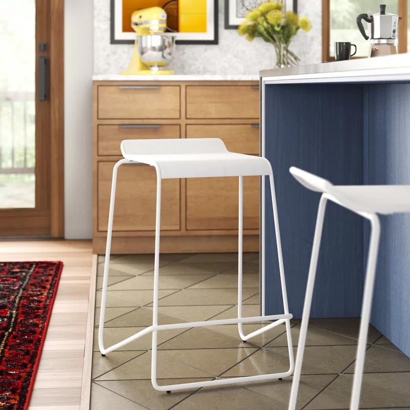 Modern White Molded Plywood 25" Adjustable Backless Counter Stool