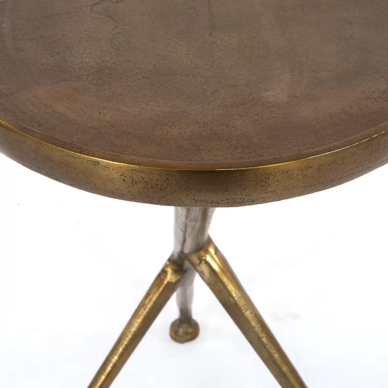 Araceli Raw Brass Round Stone and Metal Side Table