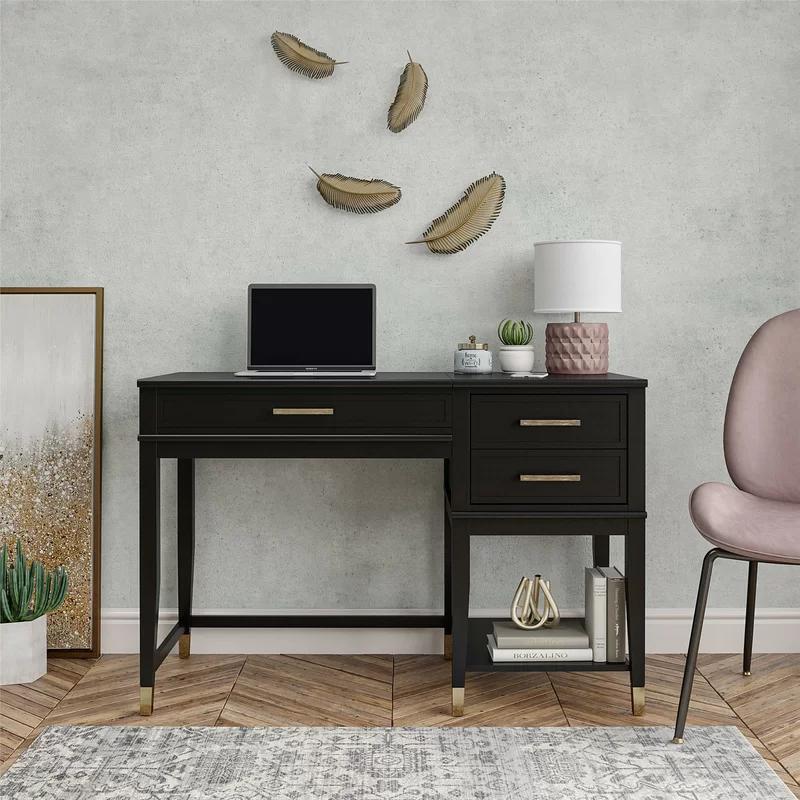 Westerleigh Black Wood Lift-Top Desk with Gold Accents