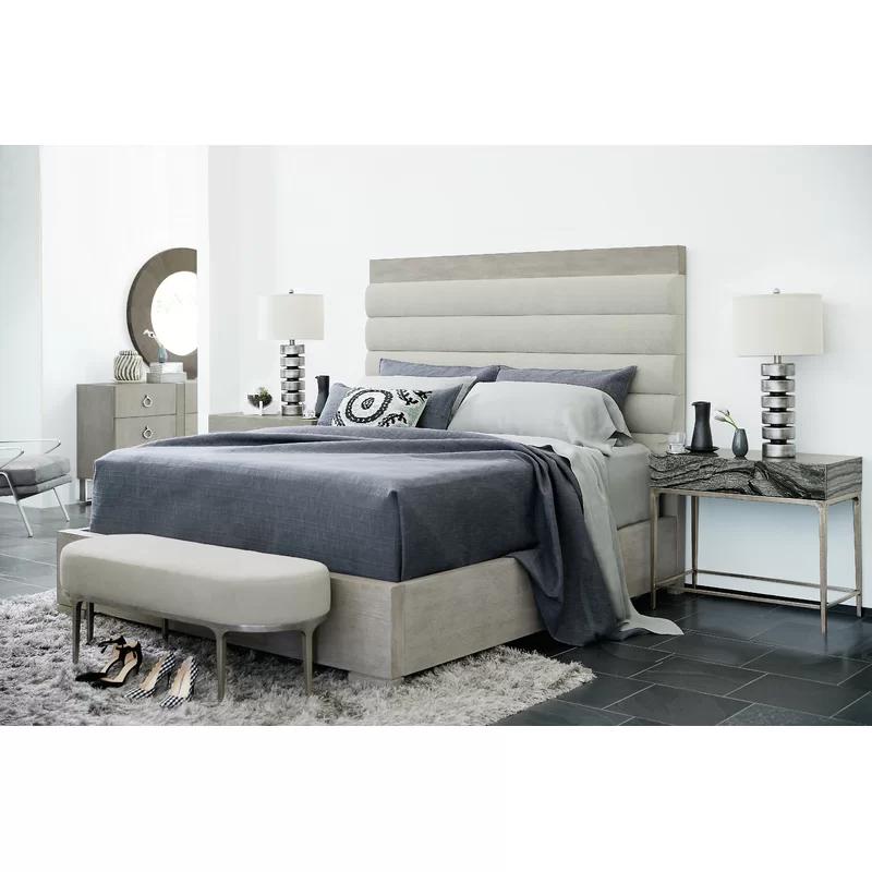 Transitional Beige Upholstered Storage Bench with Textured Graphite Frame