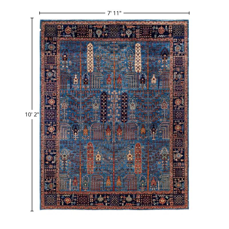 Handmade Blue Wool Geometric Persian Style Area Rug