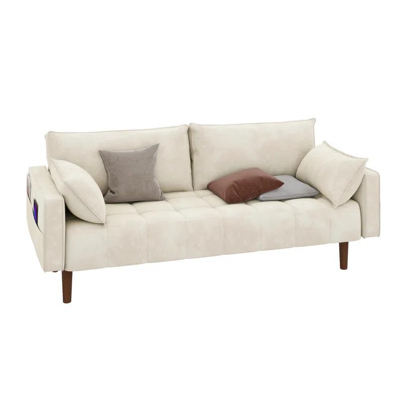 Mercer41 Damales 70" Square Arm Loveseat Sofa, Modern Velvet Loveseat with 2 Pillows