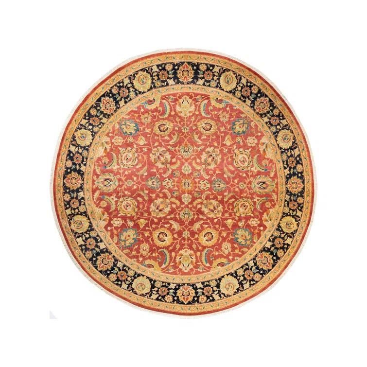 Isabelline Veeru One-of-a-Kind 9' 1" X 9' 1" 2010s Round Wool Area Rug in Orange