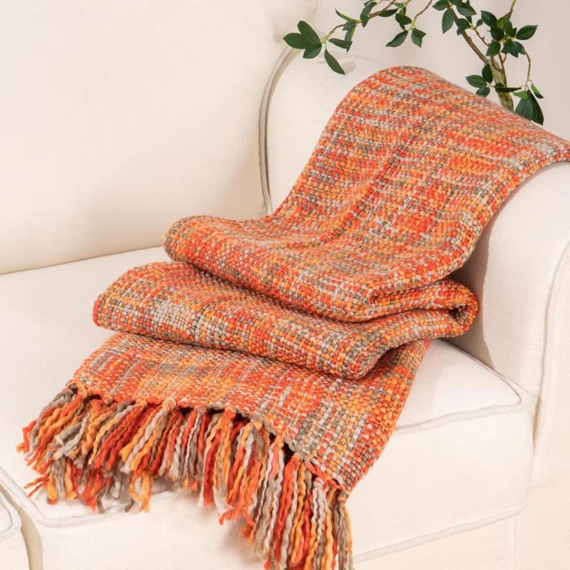 Battilo Home Rust Orange Throw Blanket For Couch, Bed, Boho Colorful Throw With Tassels, Halloween Decor, Fall Home Decor, 50"X60" | Wayfair