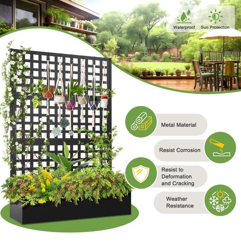 Latitude Run® Metal Planter Box with Trellis, Outdoor Raised Garden Bed with Privacy Screen