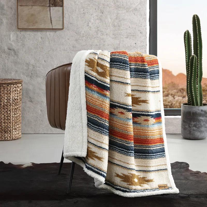 Wrangler Wrangler Printed Plush Sherpa Throw Blankets