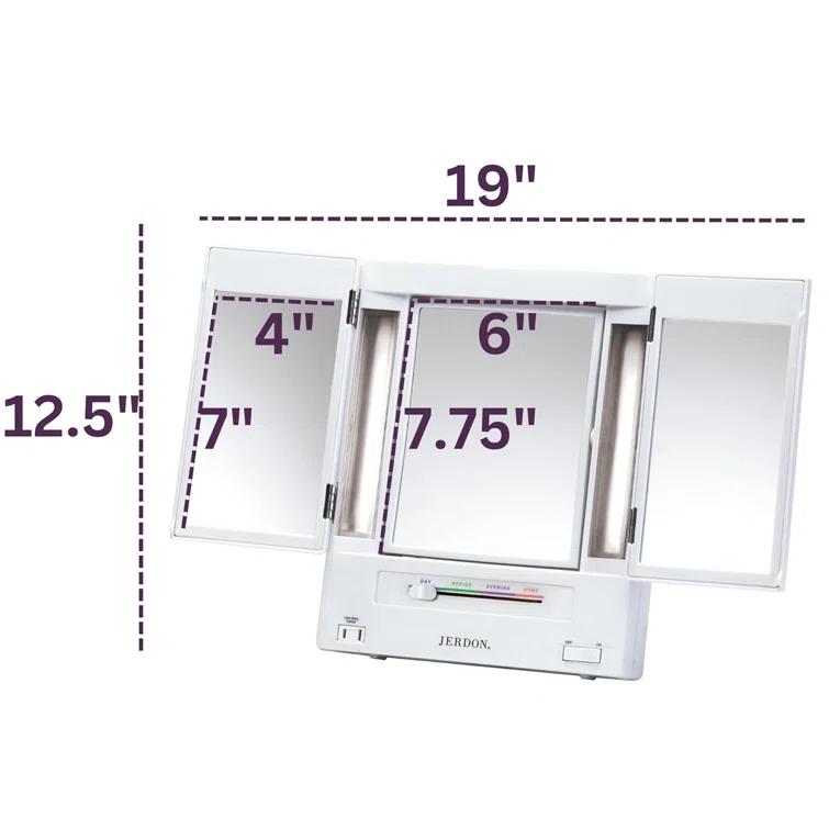 Symple Stuff Washington Mews TriFold Lighted Tabletop Makeup Mirror, Plug In