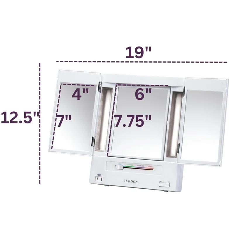 Symple Stuff Washington Mews TriFold Lighted Tabletop Makeup Mirror, Plug In