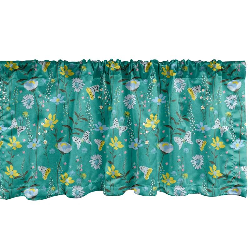 Ambesonne Ambesonne Floral Valance Pack of 2 Wild Flowers and Butterflies Dark Seafoam and Multicolor