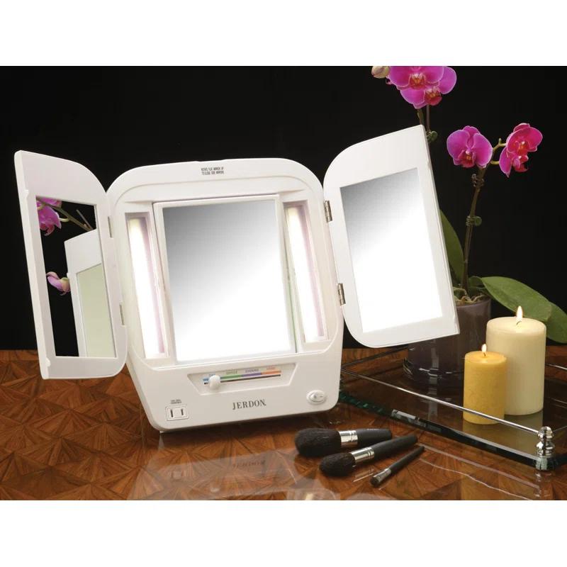 Symple Stuff Washington Mews TriFold Lighted Tabletop Makeup Mirror, Plug In