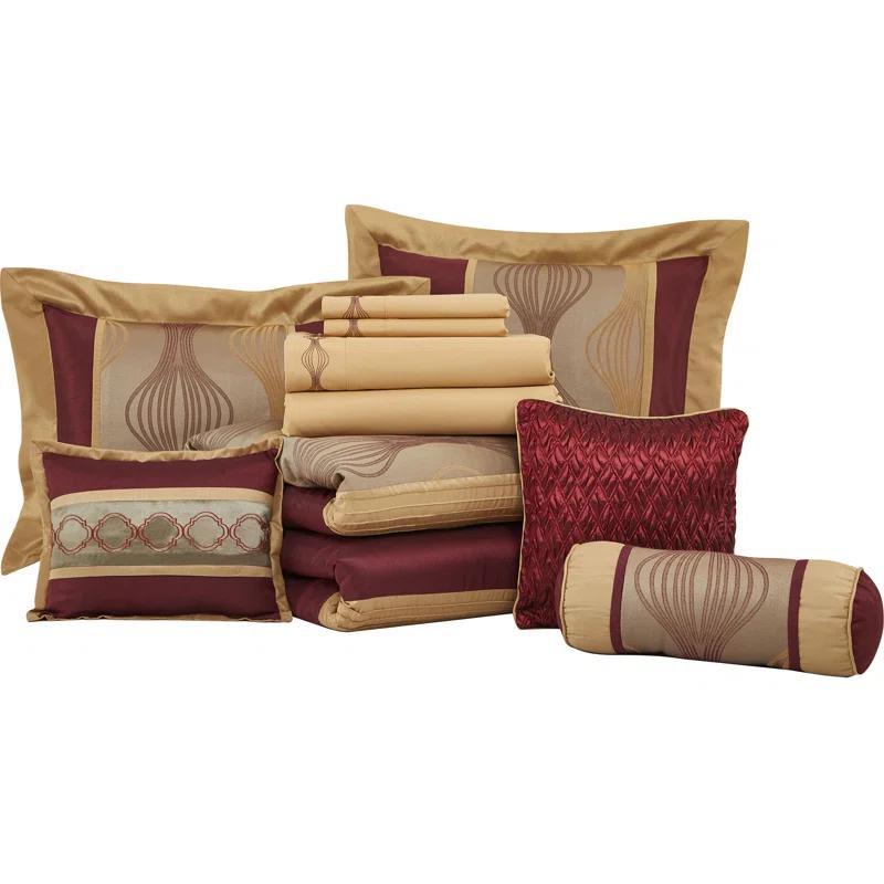 Nanshing America, Inc Kath Microfiber Jacquard 15 Piece Comforter Set