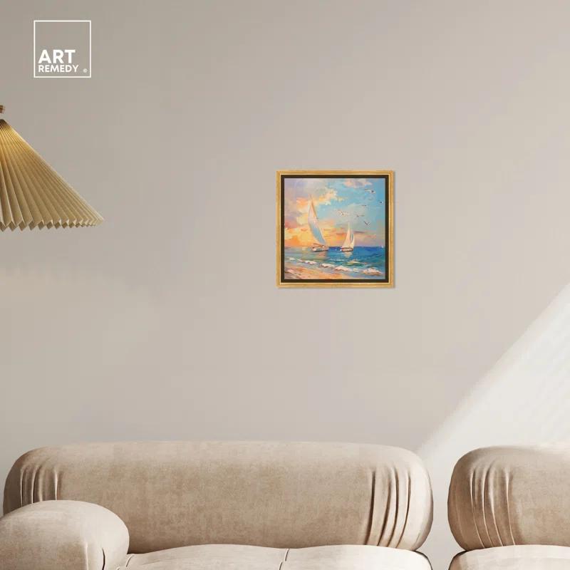 Art Remedy Art Remedy Sailboats In The Sunset Framed Sailing 1 Piece Canvas Wall Art 56057