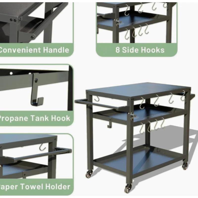 GZMWON 3-Shelf Outdoor Grill Table, Grill Cart Outdoor With Wheels, Pizza Oven Table And Food Prep Table, Blackstone Table Grill Stand Blackstone Griddle Outside BBQ