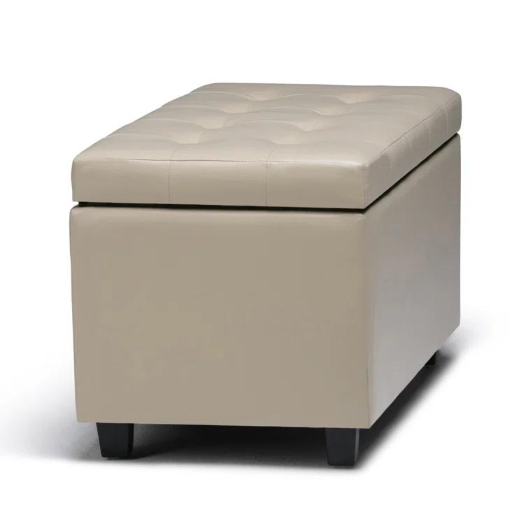Simpli Home Cosmopolitan 34"W Upholstered Storage Ottoman with Tufted Design and Large Interior Storage