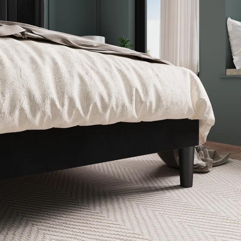 Candler Velvet Upholstered Platform Bed with Wingback Headboard and Wooden Slats