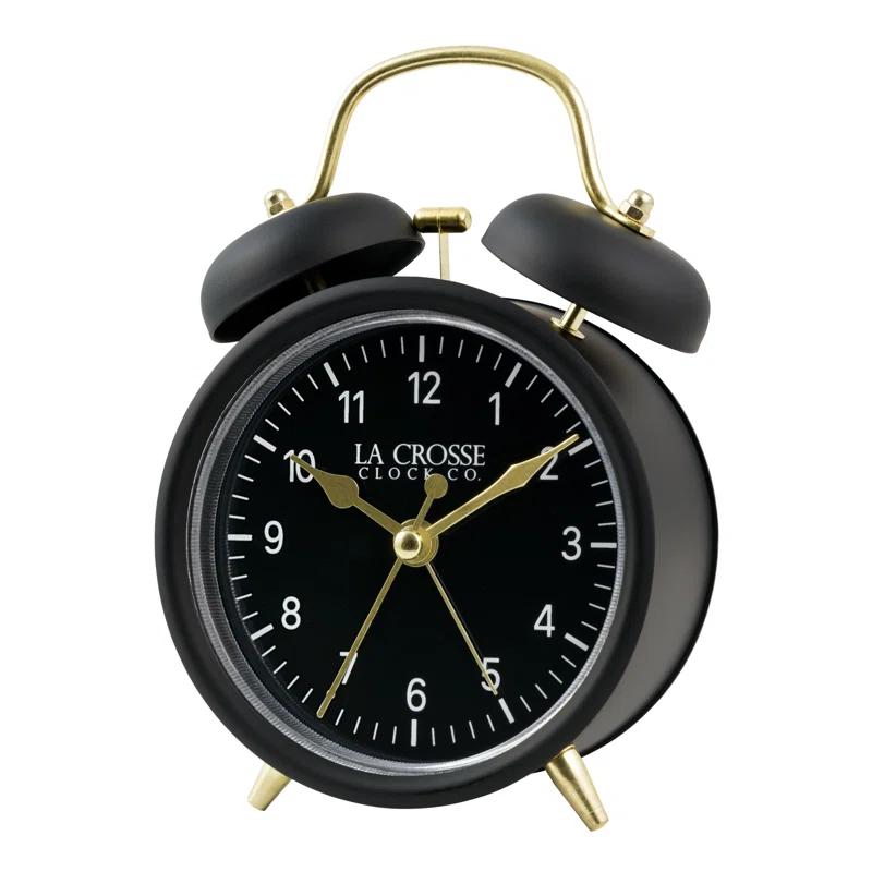 La Crosse Technology Analog Quartz Movement / Crystal Tabletop Clock with Alarm in Black