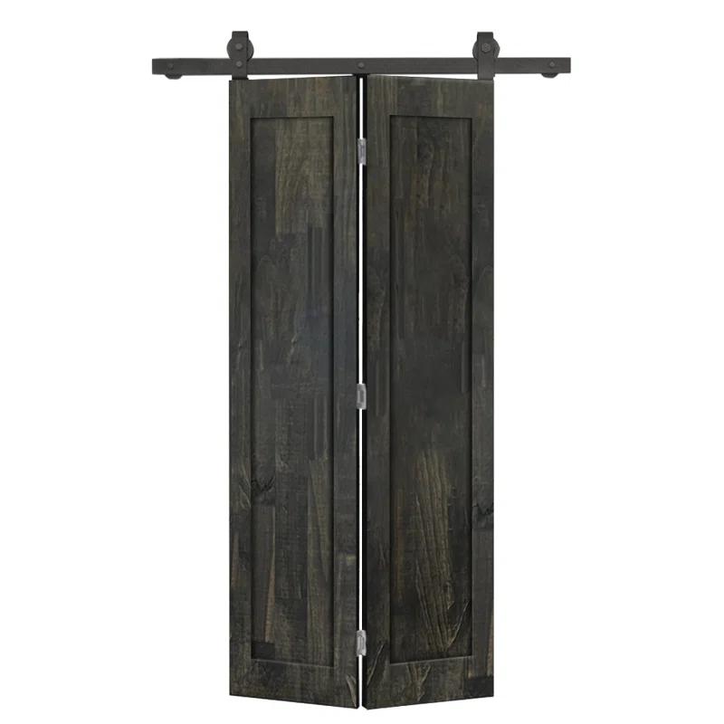 Calhome 1 Panel Shaker Pine Wood Bi-Fold Door with Sliding Barn Door Hardware Kit