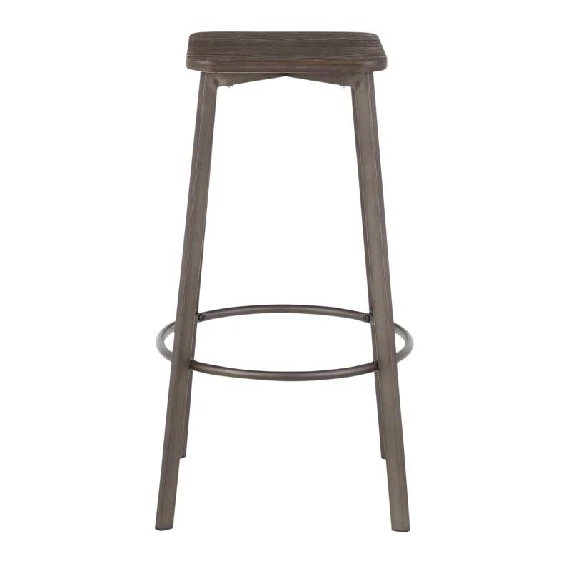 17 Stories Square Barstool In Vintage Metal And Espresso Wood-Pressed Grain Bamboo By Lumisource - Set Of 2