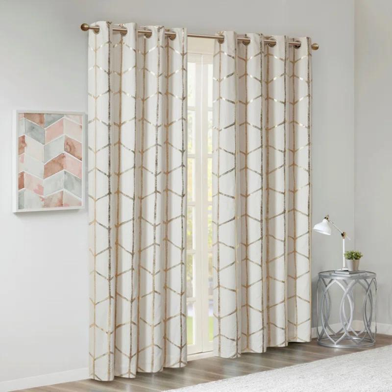 Everly Quinn Total Blackout Metallic Print Grommet Top Curtain Panel Pair (2 Pcs Window Panels)