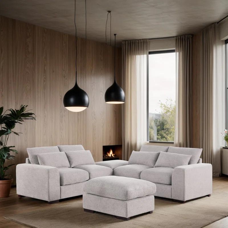 Biaggio Linen Blend Sectional with 2 Ottomans,Sectional Couch