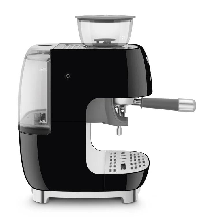 SMEG Black Semi-Automatic Coffee and Espresso Machine with Milk Frother