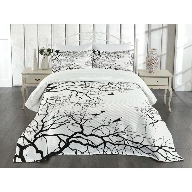 Ambesonne Ambesonne Nature Bedspread Set Twiggy Tree Branches Black and White