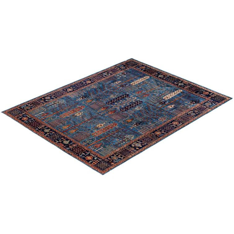 Handmade Blue Wool Geometric Persian Style Area Rug
