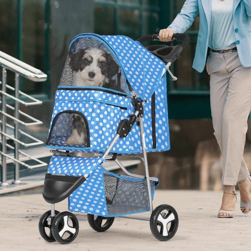 Magshion Foldable Pet Dog and Cat Stroller with Adjustable Canopy Storage Basket and Cup Holder for Small and Medium Pets