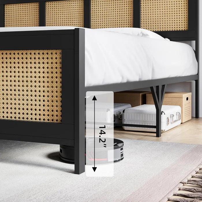 babevy Boho Cane Platform Bed Frame With Strong Metal Slat