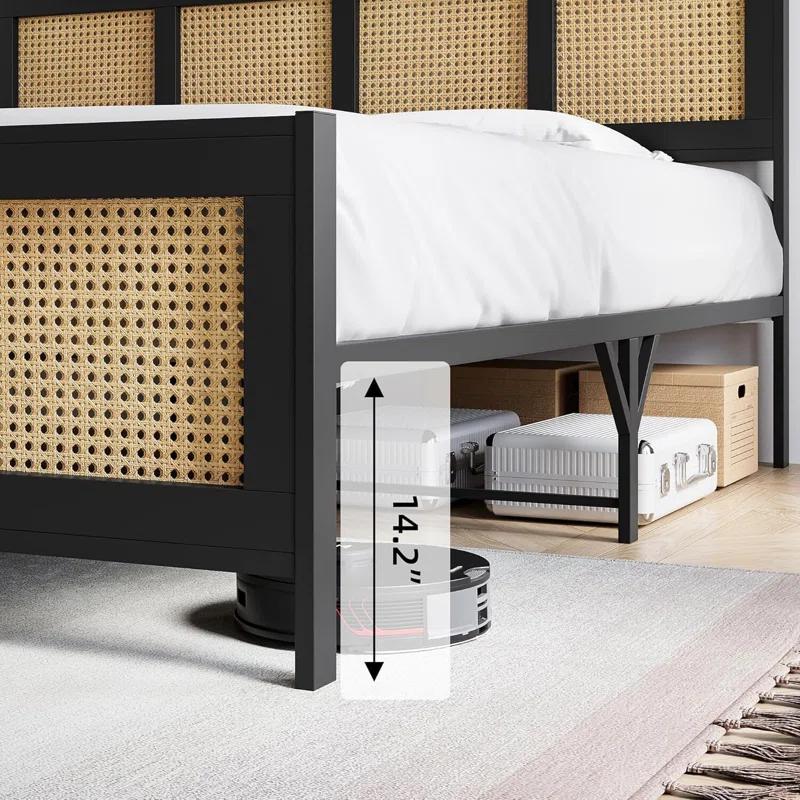 babevy Boho Cane Platform Bed Frame With Strong Metal Slat