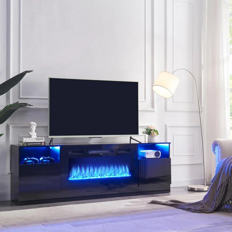 Hohenstein 70'' Fireplace Media Console, LED TV Stand for TVs Up to 80" with 36" Electric Fireplace