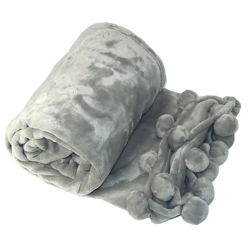 Home Soft Things Flannel Fleece Pom Pom Blanket