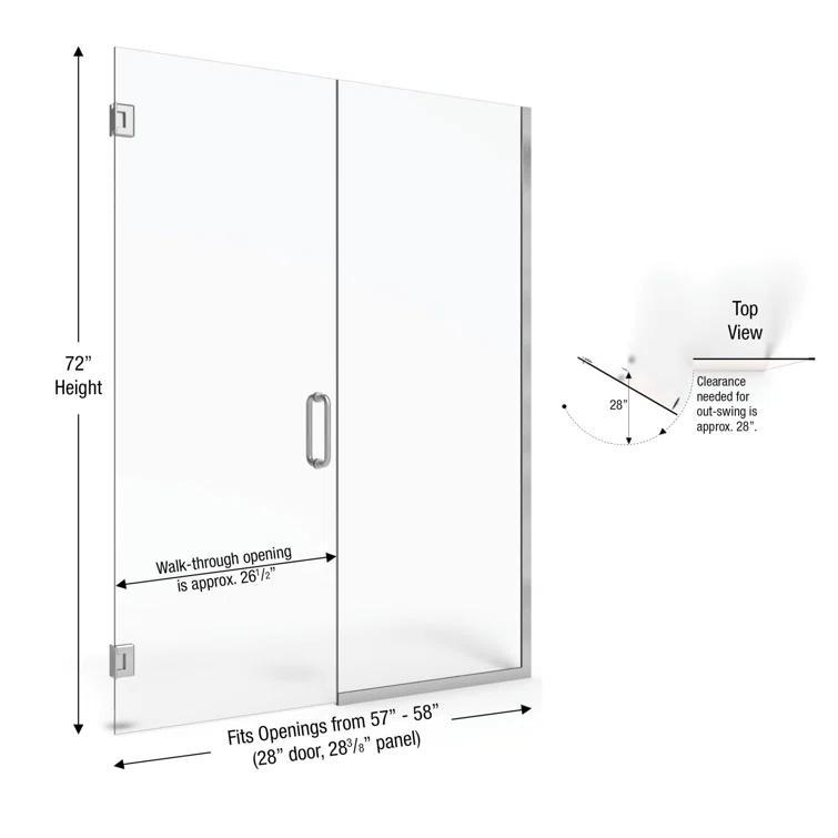 Basco Celesta 57" W x 72" H Hinged Frameless Shower Door CELA9355872XPSV