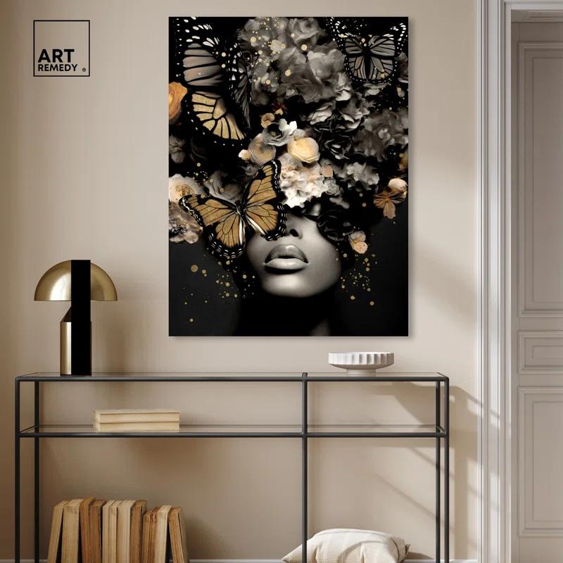 Art Remedy Butterfly Golden Goddess Gold Fashion Glam Wall Art by Art Remedy