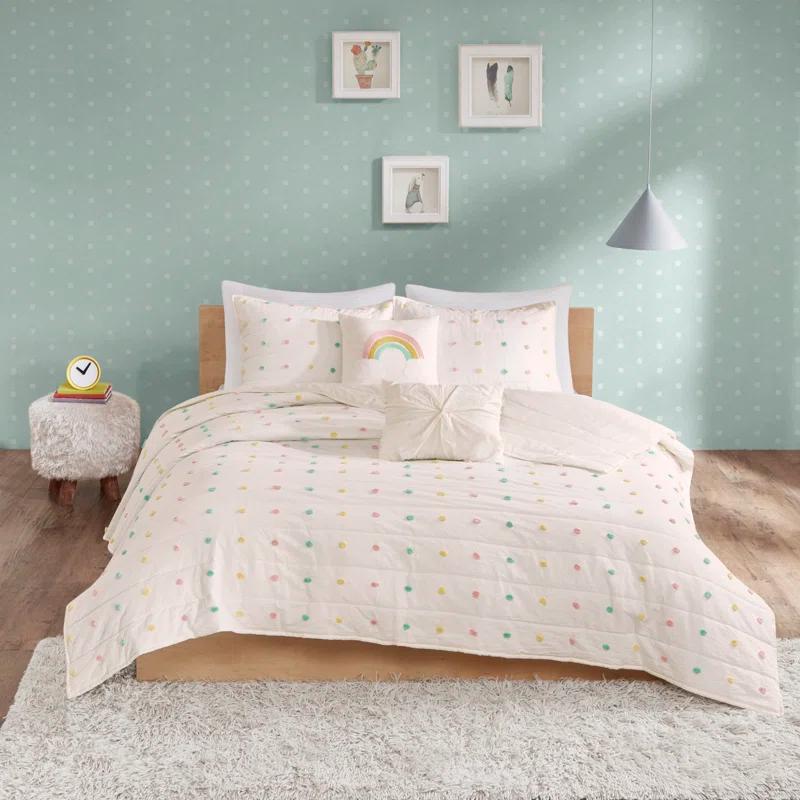 Callie Pom Pom Cotton Jacquard Quilt Set with Throw Pillows