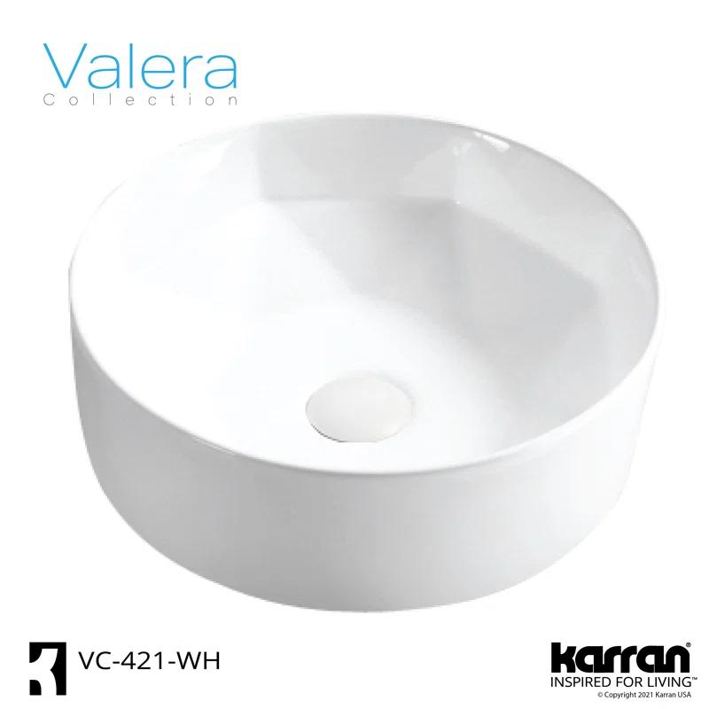 Karran VC-421-WH Karran Valera 16 In. Vitreous China Round Vessel Bathroom Sink