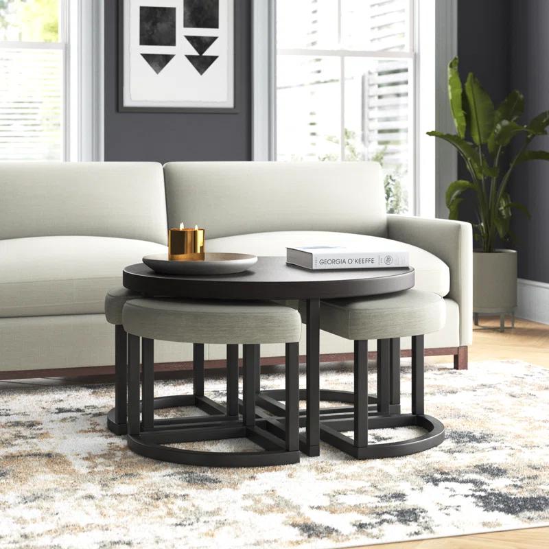 17 Stories Stannos 36" Round Coffee Table with 4 Stools