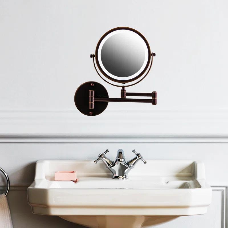 Ovente OVENTE 7" Lighted Wall Mount Makeup Mirror with 1X/10X Magnification, Cordless Double Sided Magnifying Round Vanity Mirror, 360° Swivel Design, Extendable and Folding Arm, Antique Bronze MFW70ABZ1X10X